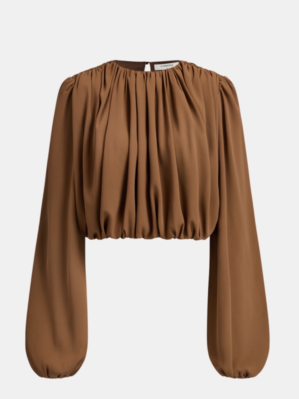 Commense Cropped Gathered Blouse in Brown